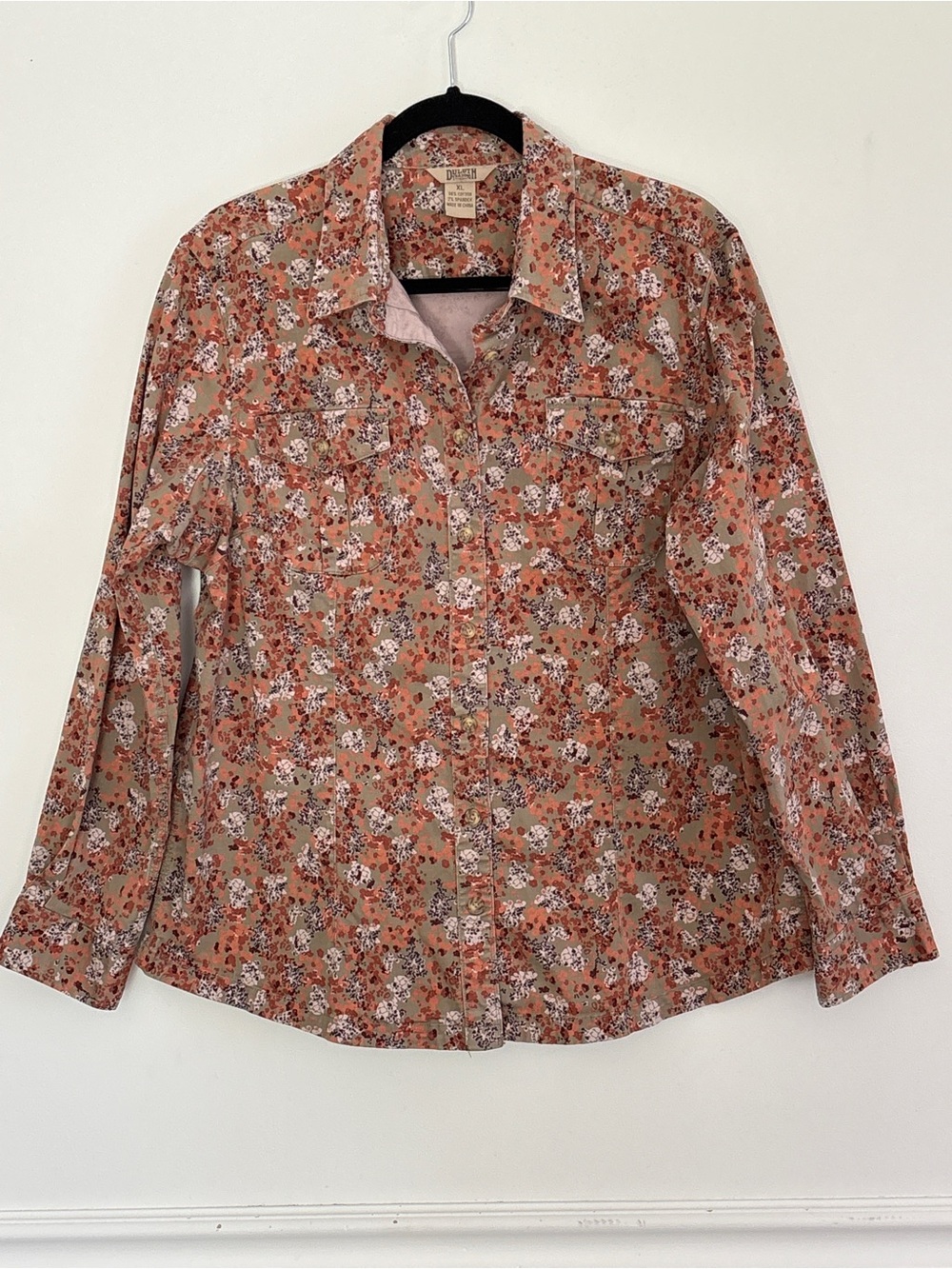 Duluth Women’s Floral Button Shirt Shacket Size XL Casual Neutral Classic *B72